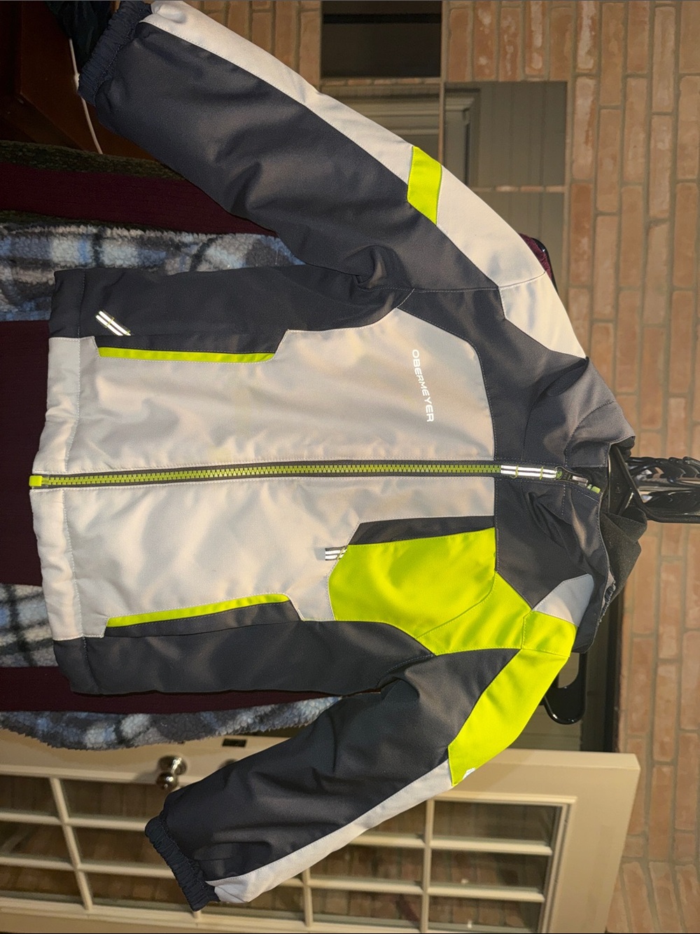 Obermeyer Black, Light Gray & Neon Yellow Zip Ski Jacket